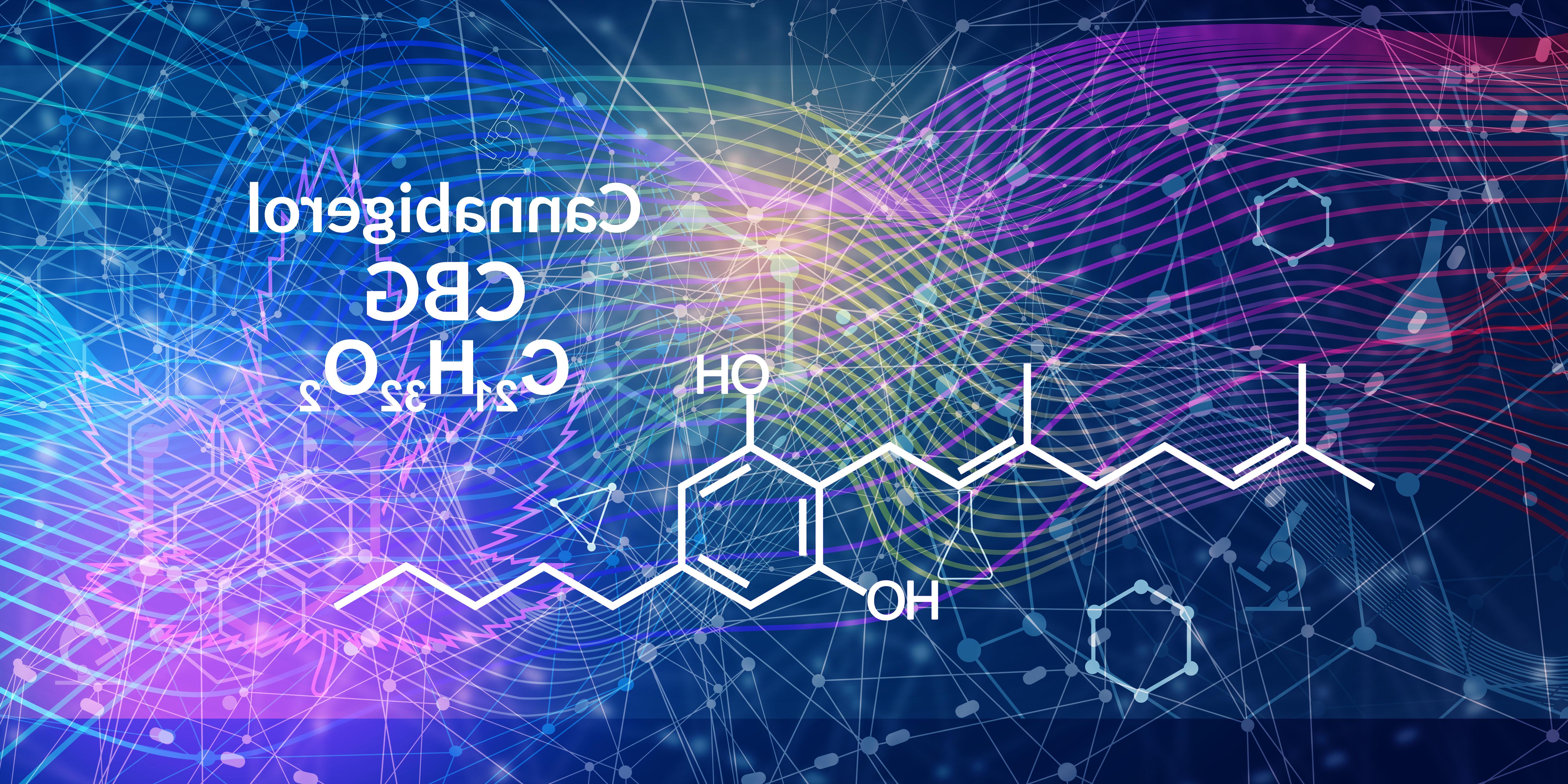 彩色科学背景下的大麻酚或CBG分子结构化学式.